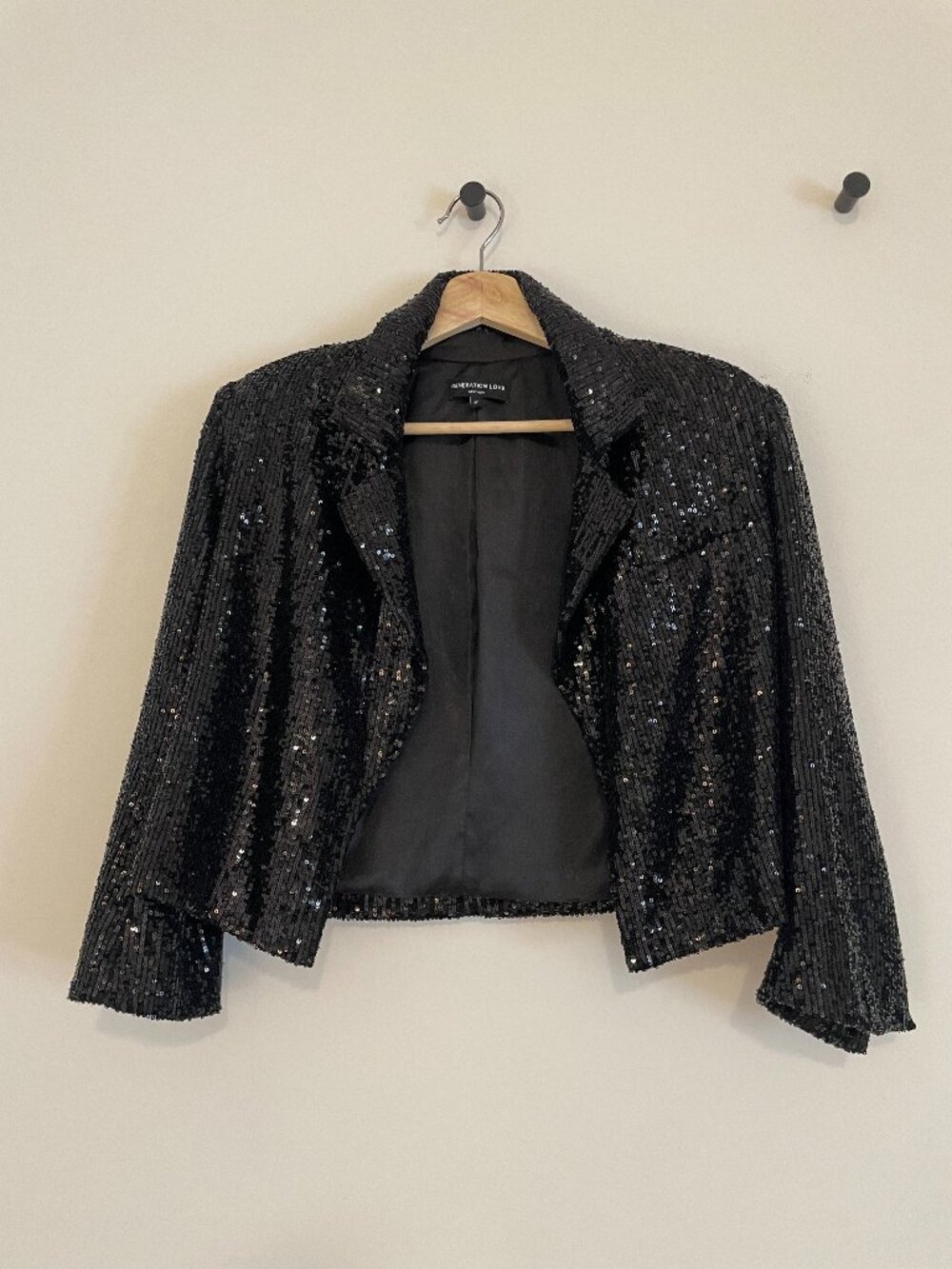 Generation Love Isabella Black Sequin Cropped Jacket - Size Medium